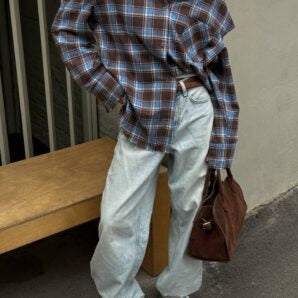 Chemise à Carreaux Oversize Femme – Flanelle  Coton à Manches Longues