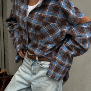 Chemise à Carreaux Oversize Femme – Flanelle  Coton à Manches Longues