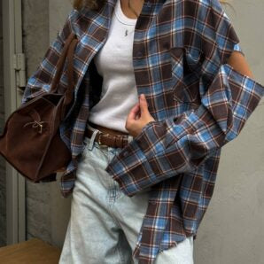 Chemise à Carreaux Oversize Femme – Flanelle  Coton à Manches Longues