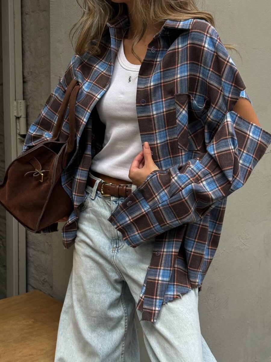 Chemise à Carreaux Oversize Femme – Flanelle  Coton à Manches Longues