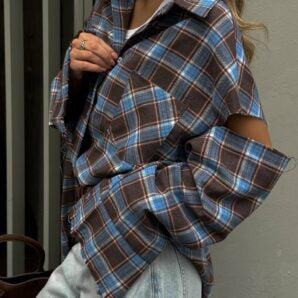 Chemise à Carreaux Oversize Femme – Flanelle  Coton à Manches Longues
