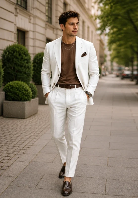 Herrenanzug aus Leinen in Slim Fit mit Ein-Knopf-Verschluss und Brusttasche