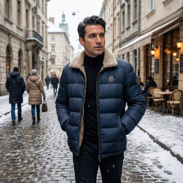 Doudoune Légère Homme Col Fourrure Zippée