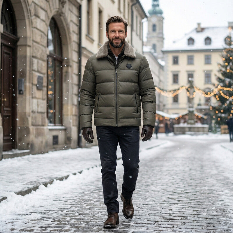 Doudoune Légère Homme Col Fourrure Zippée