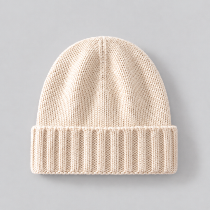 Berretto da donna in cashmere con risvolto a coste