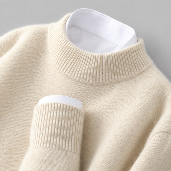 Maglione da uomo in cashmere con girocollo e finiture a coste