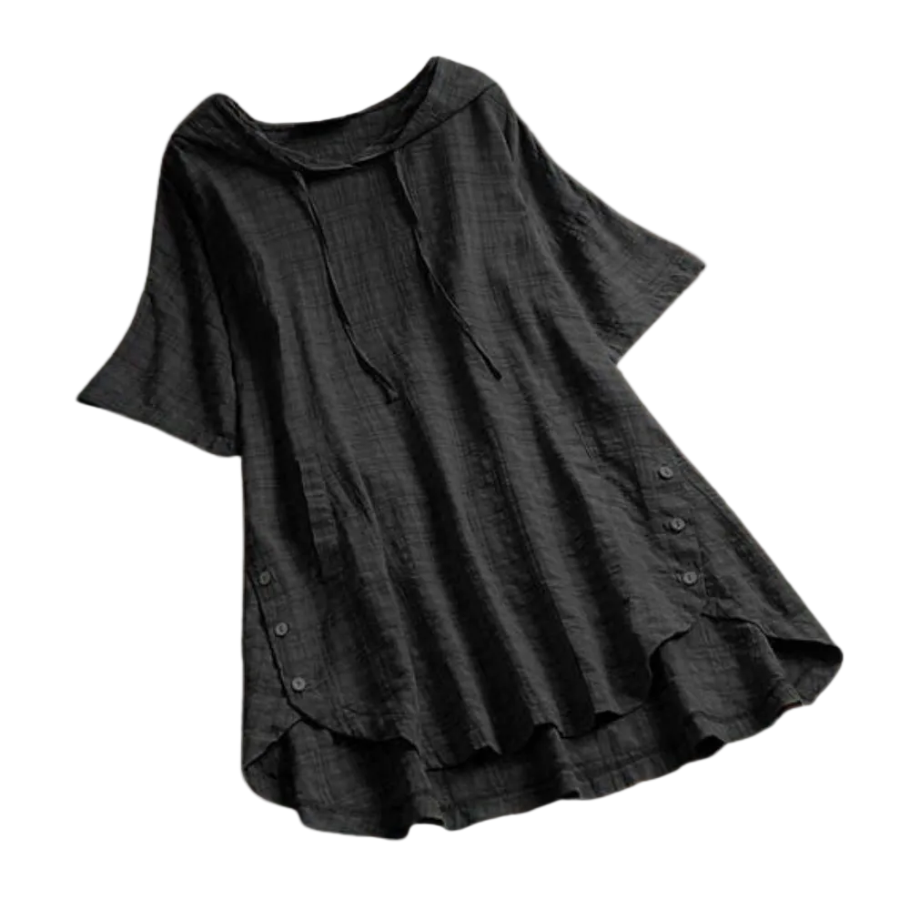 Chemisier long ample Jihane pour femme, au style moderne et décontracté. Ce modèle à manches courtes, avec une capuche et des boutons sur les côtés, offre une coupe fluide et confortable, parfaite pour un look chic et détendu au quotidien.