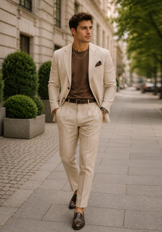Herrenanzug aus Leinen in Slim Fit mit Ein-Knopf-Verschluss und Brusttasche