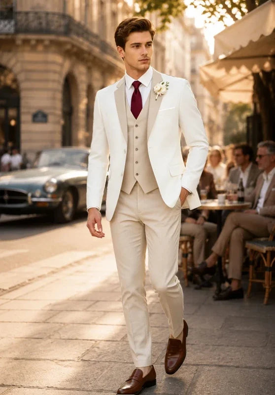 Costume Trois Pièces Homme Cintré avec Gilet et Pantalon Assortis