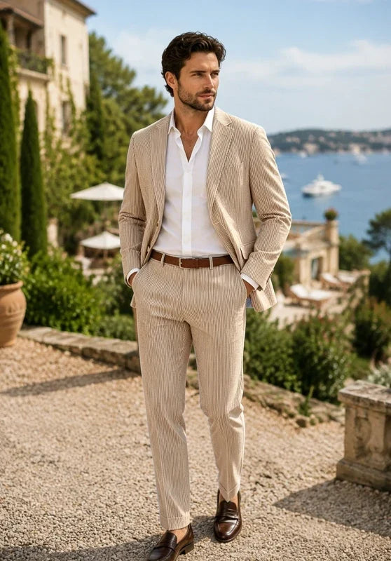 Traje slim de dos piezas para hombre con blazer de dos botones y cintura ajustable