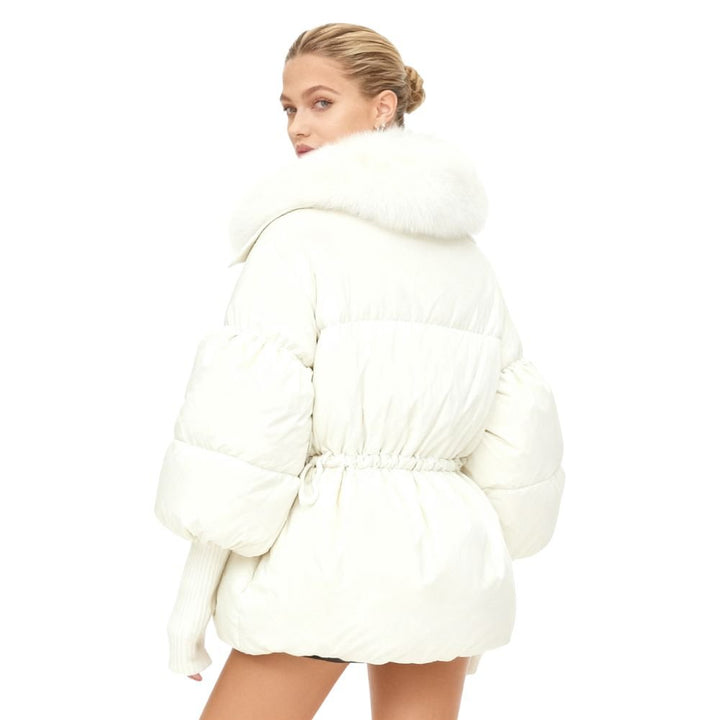 Doudoune Femme en Duvet à Col en Fourrure de Renard Véritable