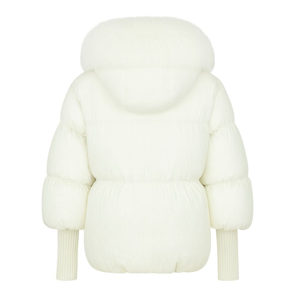 Doudoune Femme en Duvet à Col en Fourrure de Renard Véritable