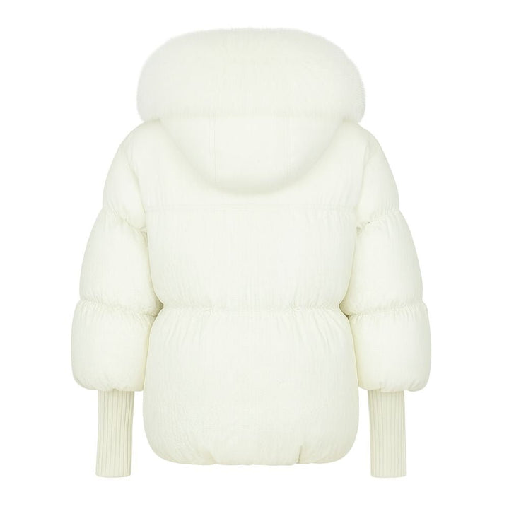Doudoune Femme en Duvet à Col en Fourrure de Renard Véritable