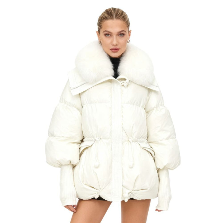 Doudoune Femme en Duvet à Col en Fourrure de Renard Véritable