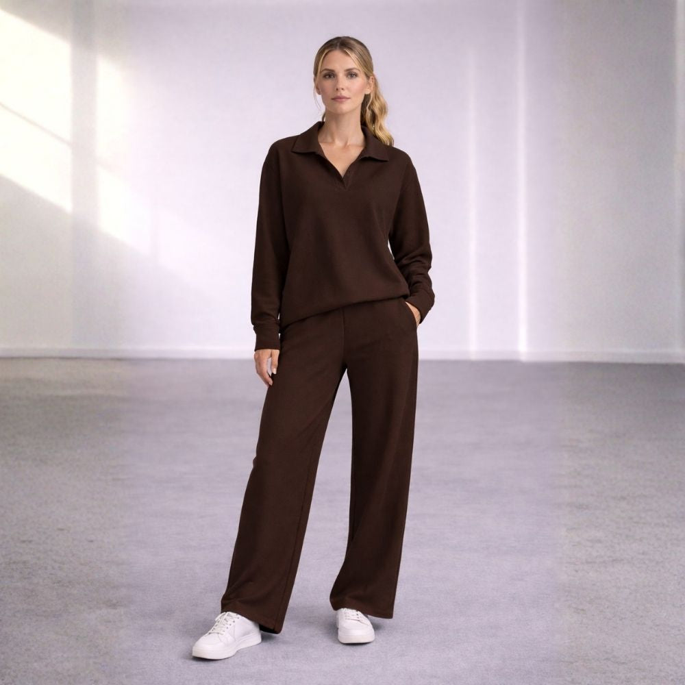Ensemble Décontracté à Col Polo avec Pantalon Large