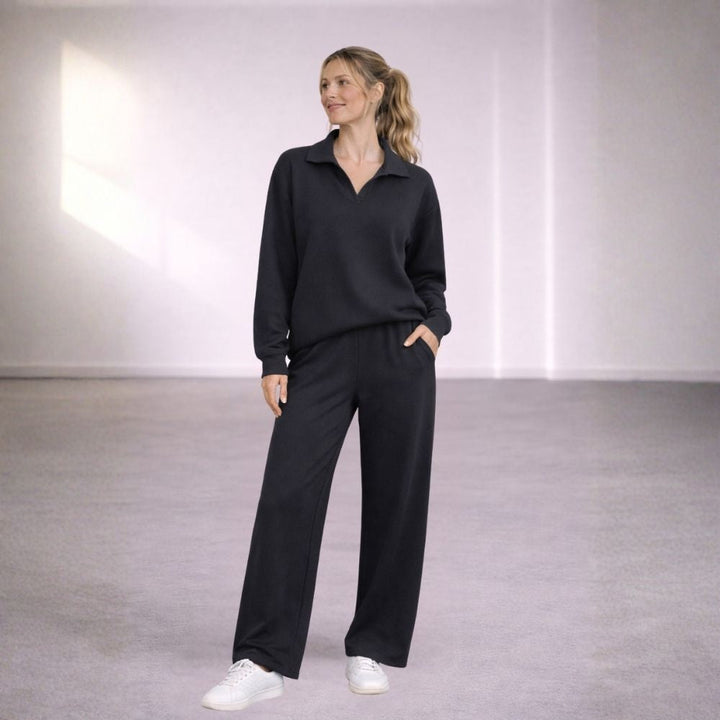 Ensemble Décontracté à Col Polo avec Pantalon Large