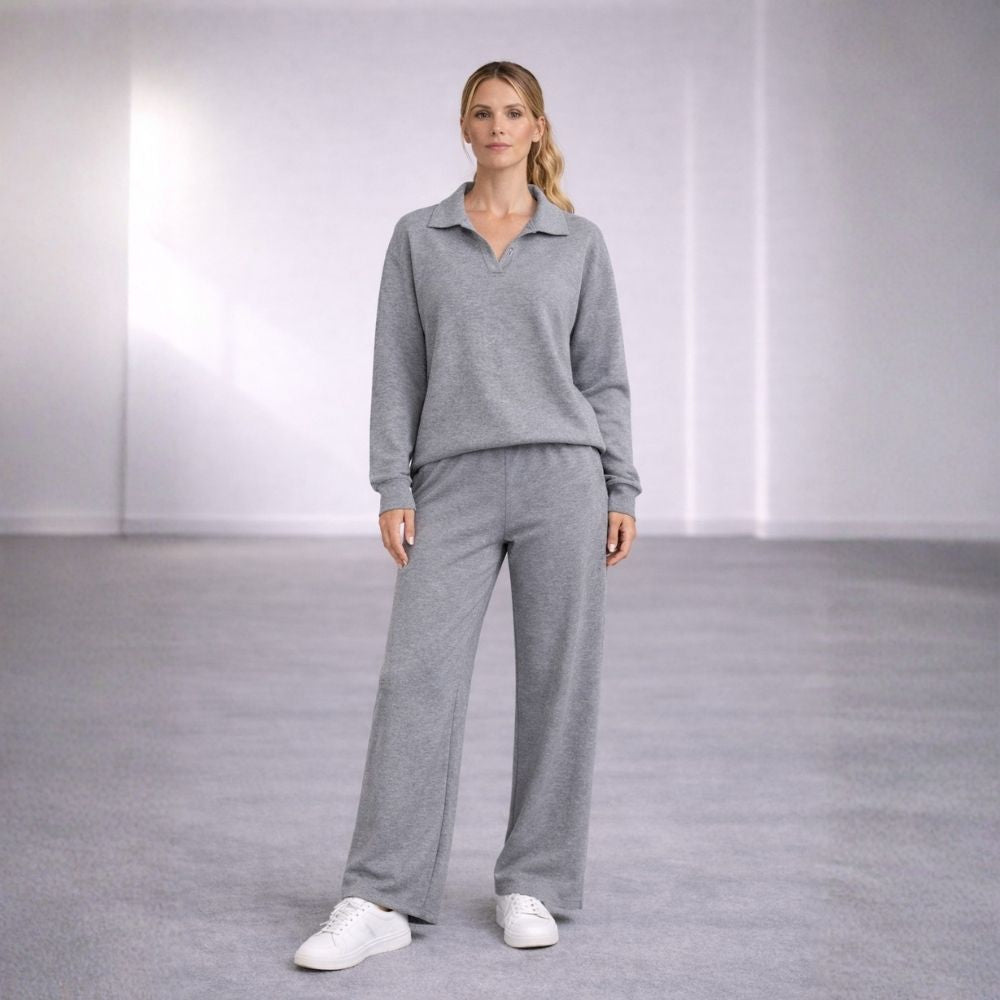 Ensemble Décontracté à Col Polo avec Pantalon Large