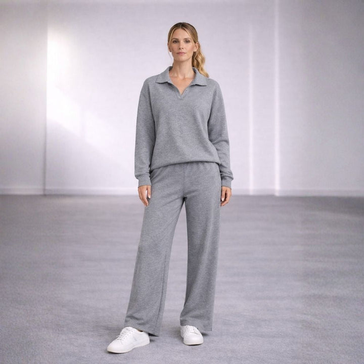 Ensemble Décontracté à Col Polo avec Pantalon Large