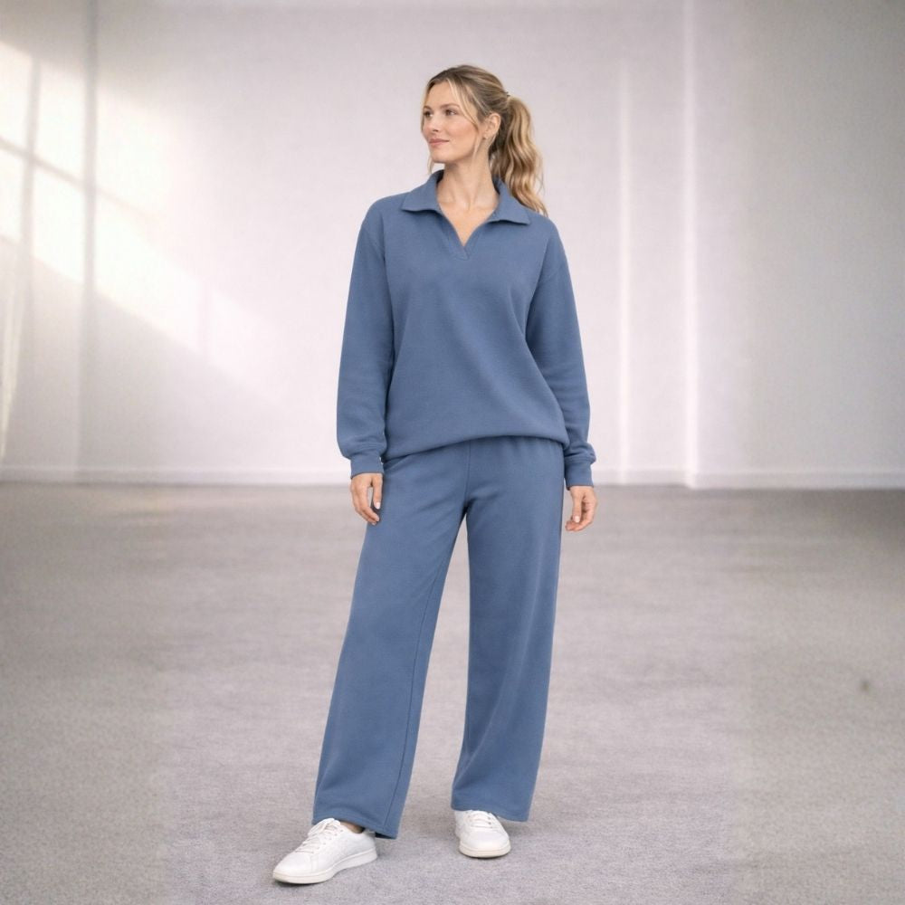 Ensemble Décontracté à Col Polo avec Pantalon Large