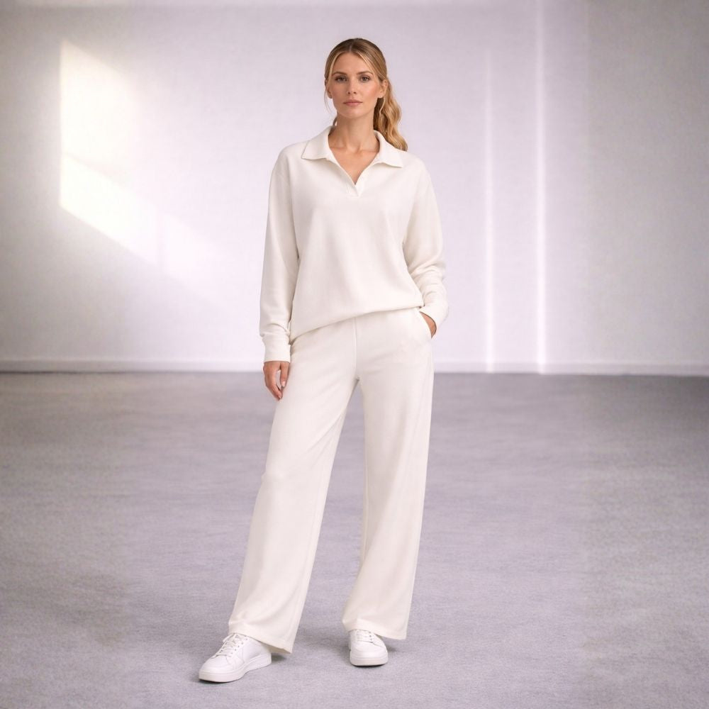Ensemble Décontracté à Col Polo avec Pantalon Large