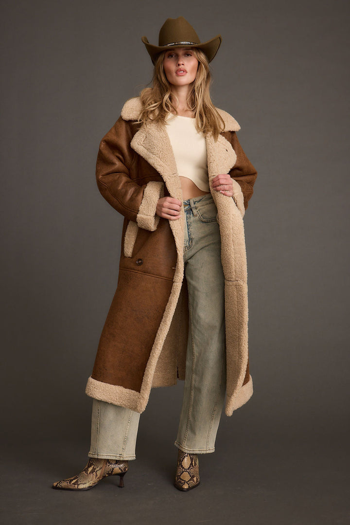 Veste en Cuir d'Agneau Véritable pour Femme Marron avec Col en Fausse Fourrure