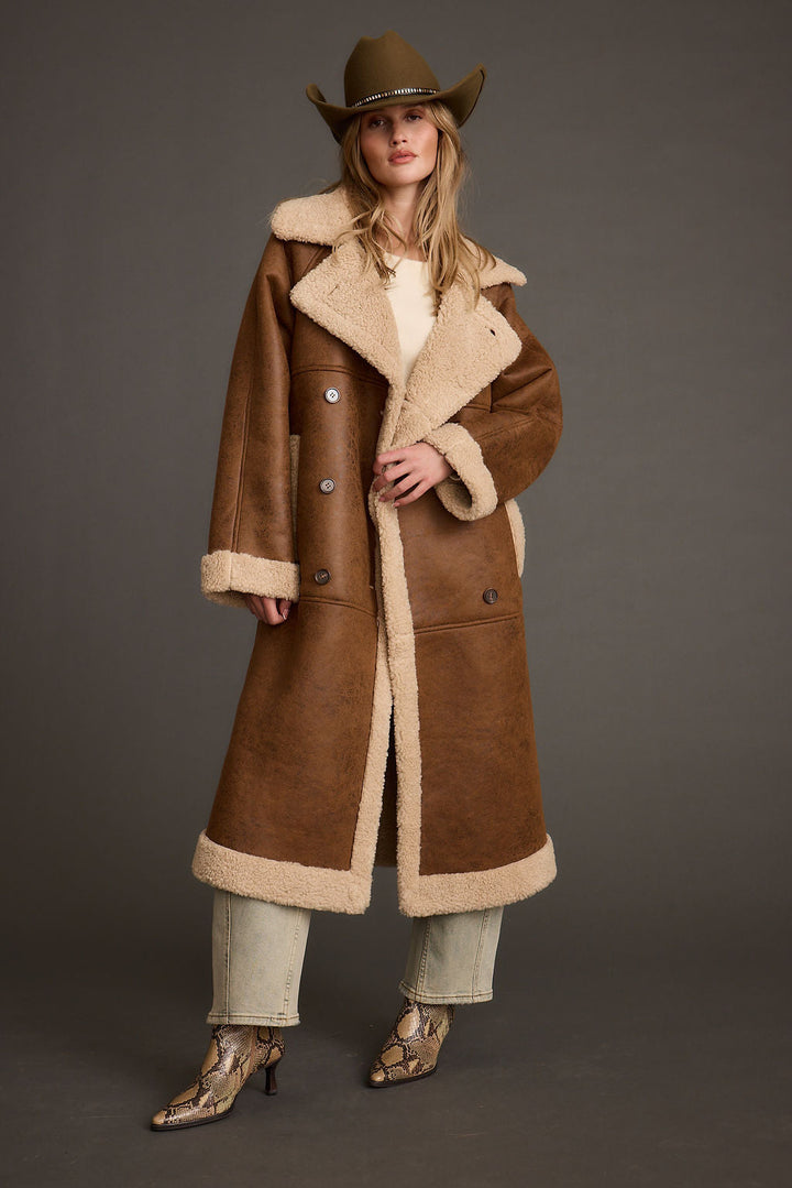 Veste en Cuir d'Agneau Véritable pour Femme Marron avec Col en Fausse Fourrure
