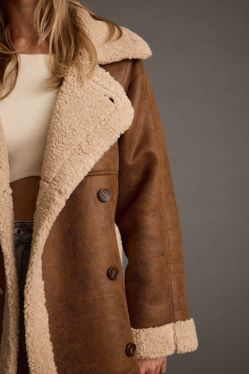 Veste en Cuir d'Agneau Véritable pour Femme Marron avec Col en Fausse Fourrure