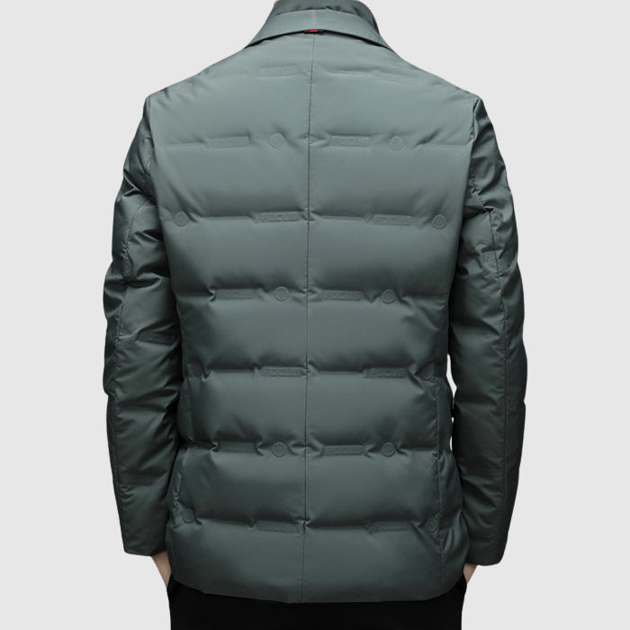 Men's Duck Down Puffer Jacket with Notched Collar and Buttons