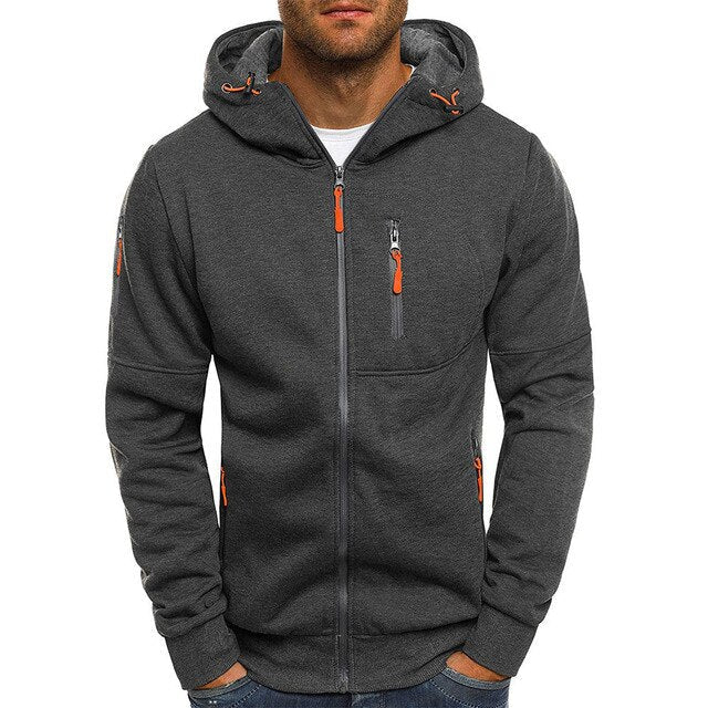 Felpa con cappuccio e zip, con tasche con zip a contrasto, da uomo