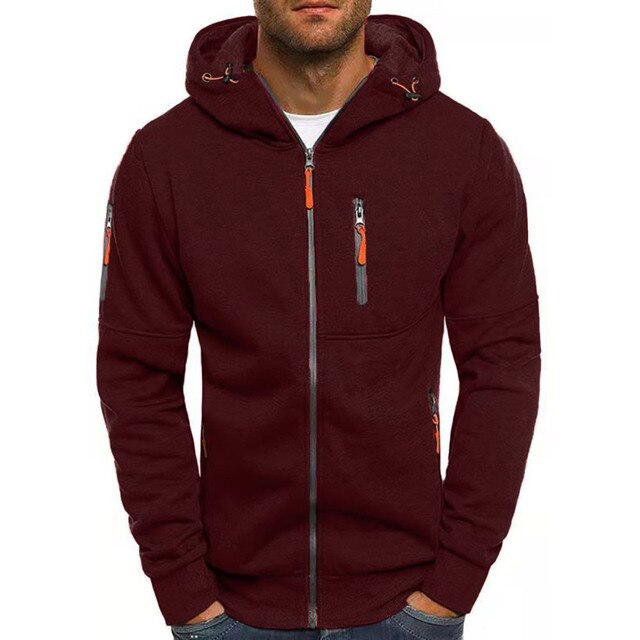 Felpa con cappuccio e zip, con tasche con zip a contrasto, da uomo
