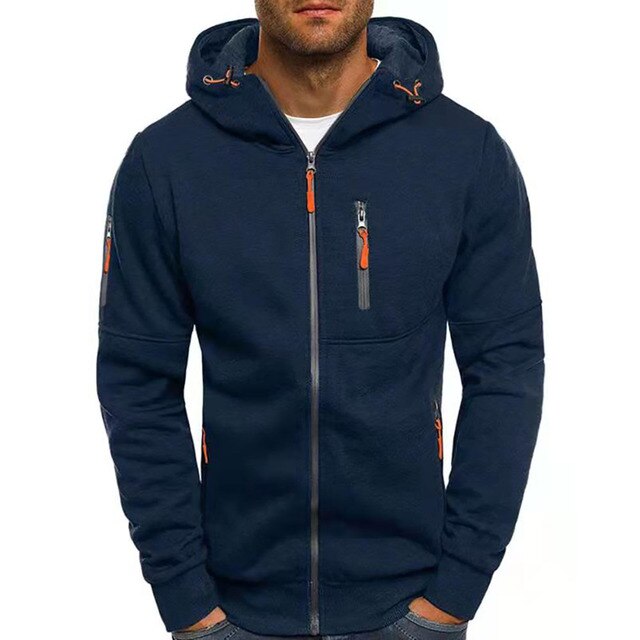Felpa con cappuccio e zip, con tasche con zip a contrasto, da uomo