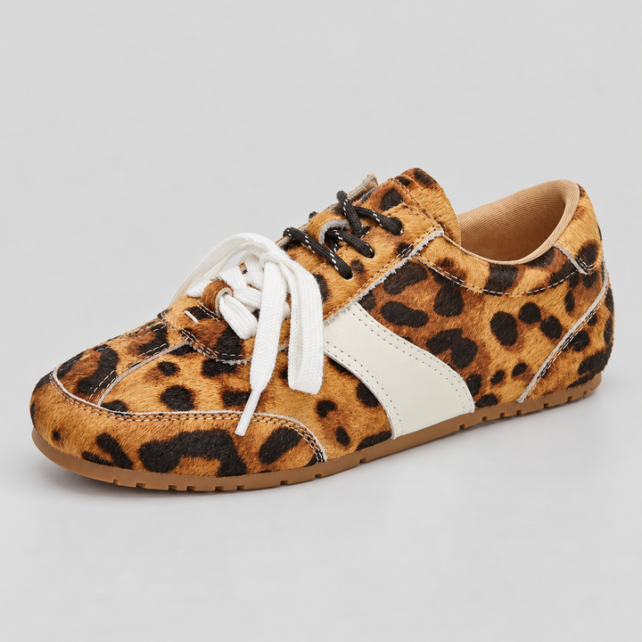 Women's Low-Top Leopard-Print Sneakers With Laces and Contrast Stripe