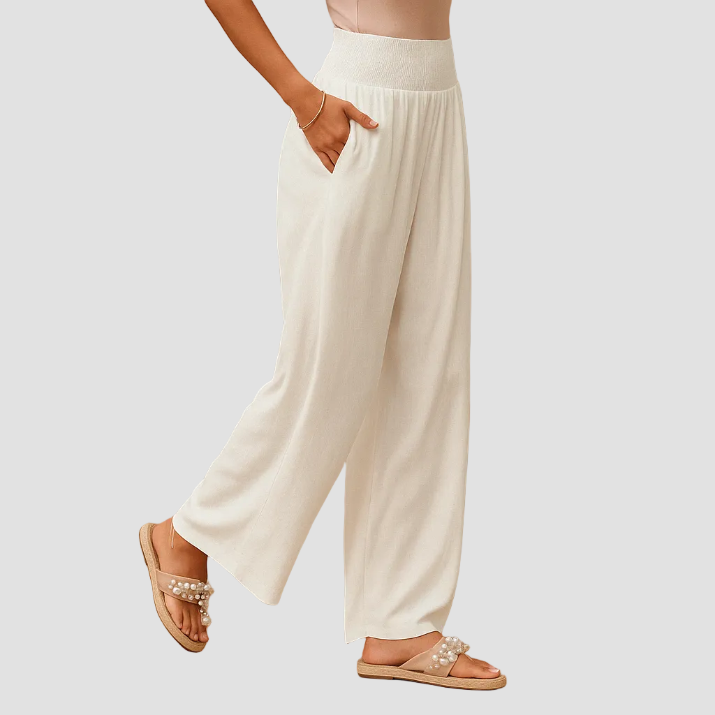 Pantalon Femme Taille Haute à Jambe Droite et Taille Élastique