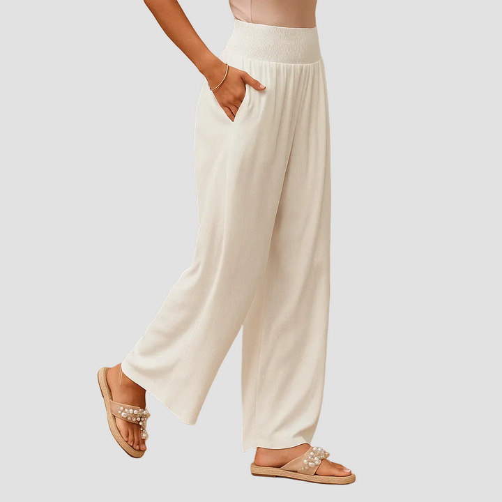 Pantalon Femme Taille Haute à Jambe Droite et Taille Élastique