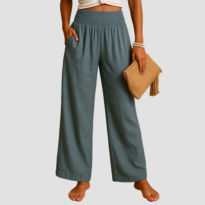 Pantalon Femme Taille Haute à Jambe Droite et Taille Élastique