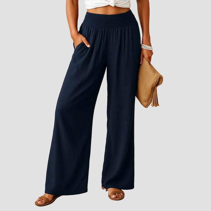 Pantalon Femme Taille Haute à Jambe Droite et Taille Élastique