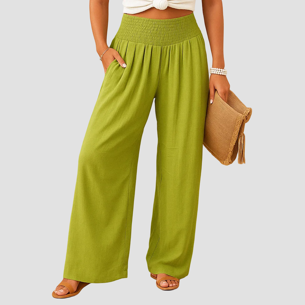 Pantalon Femme Taille Haute à Jambe Droite et Taille Élastique