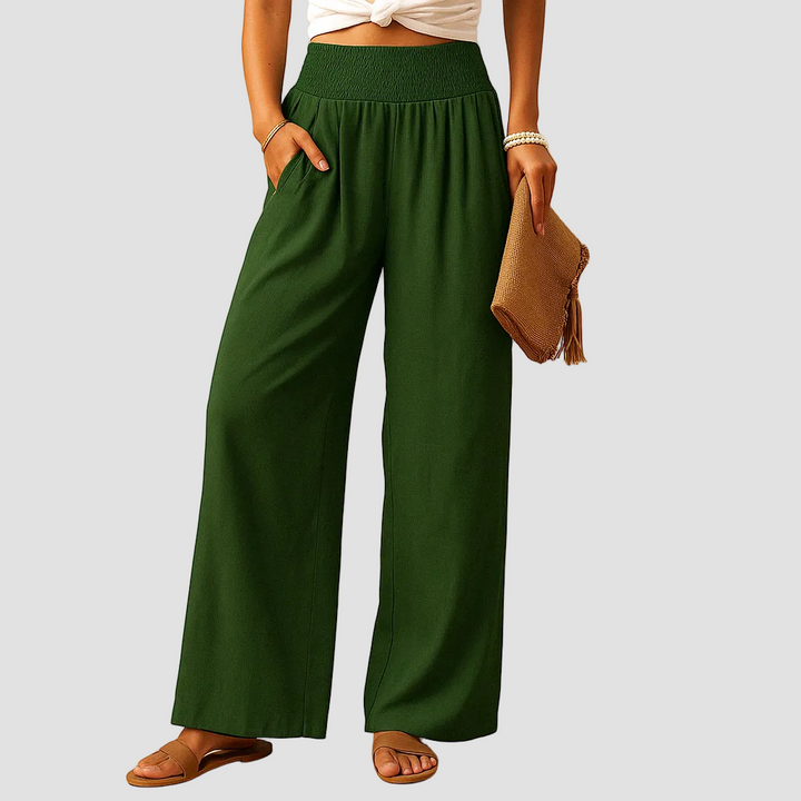 Pantalon Femme Taille Haute à Jambe Droite et Taille Élastique