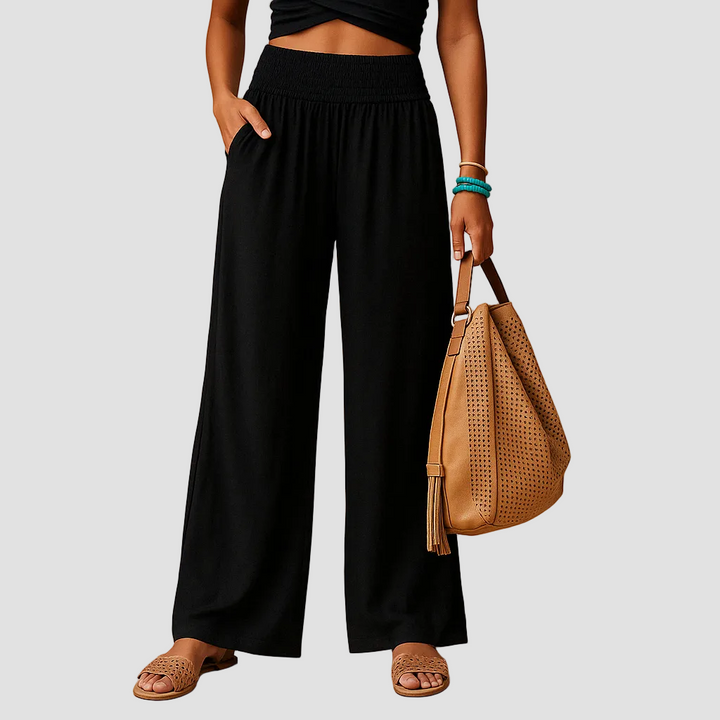 Pantalon Femme Taille Haute à Jambe Droite et Taille Élastique