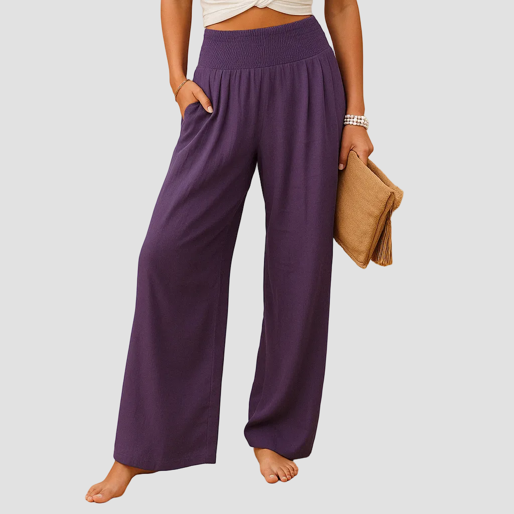 Pantalon Femme Taille Haute à Jambe Droite et Taille Élastique