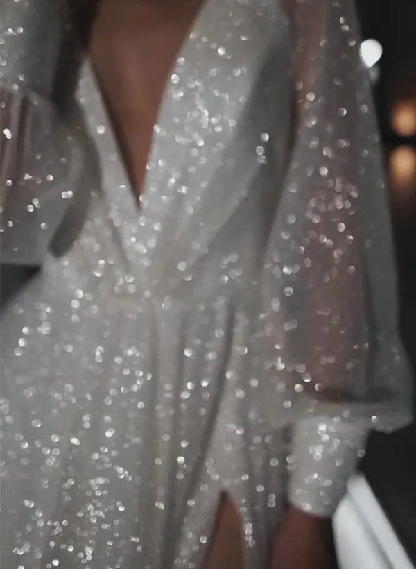 Robe De Mariée Pour Invitée Blanche À Paillettes Pour Femmes | Maxi