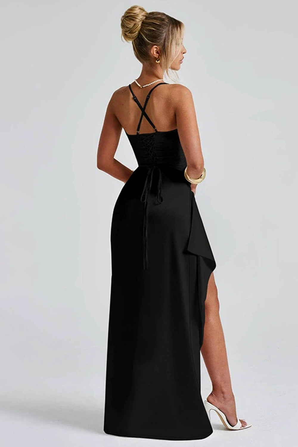 Lori | Robe Maxi Satinée à Volants et Fente Haute Sexy pour Femme | Fête