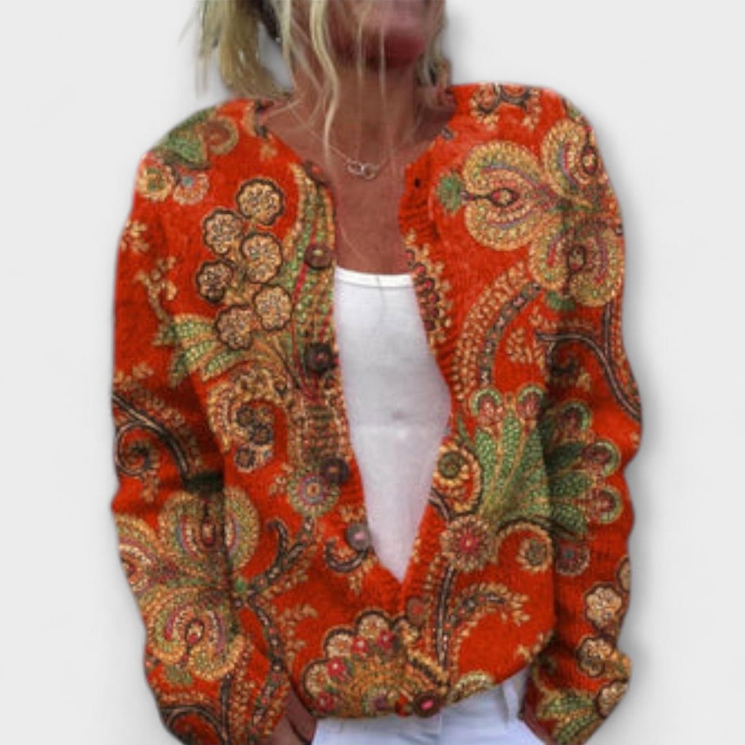 Cardigan Rouge en Maille à Motif – Mélange de Laine