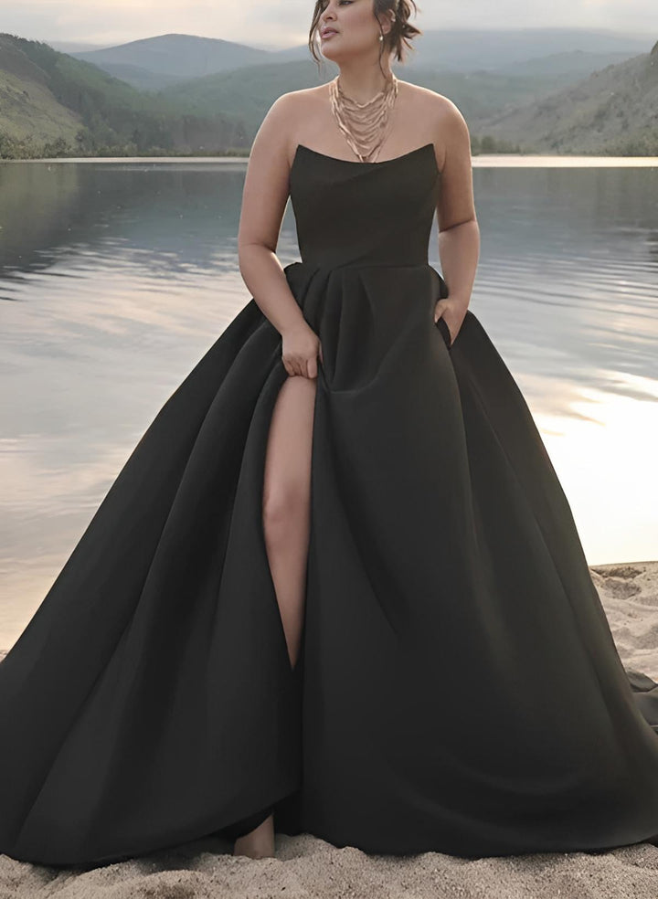 Robe De Mariée Pour Invitée Noire Plissée Sans Bretelles Pour Femme | Maxi