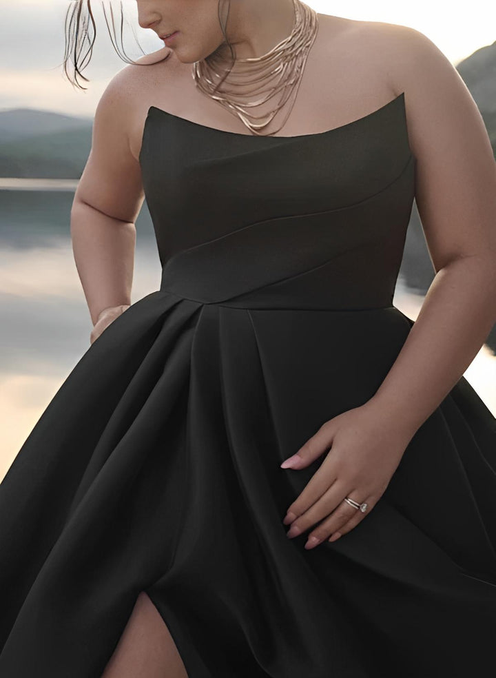 Robe De Mariée Pour Invitée Noire Plissée Sans Bretelles Pour Femme | Maxi