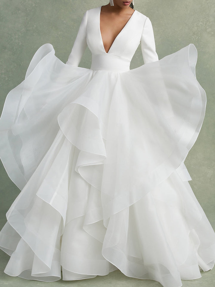 Robe De Mariée Pour Invitée Blanche À Volants Pour Femme | Maxi
