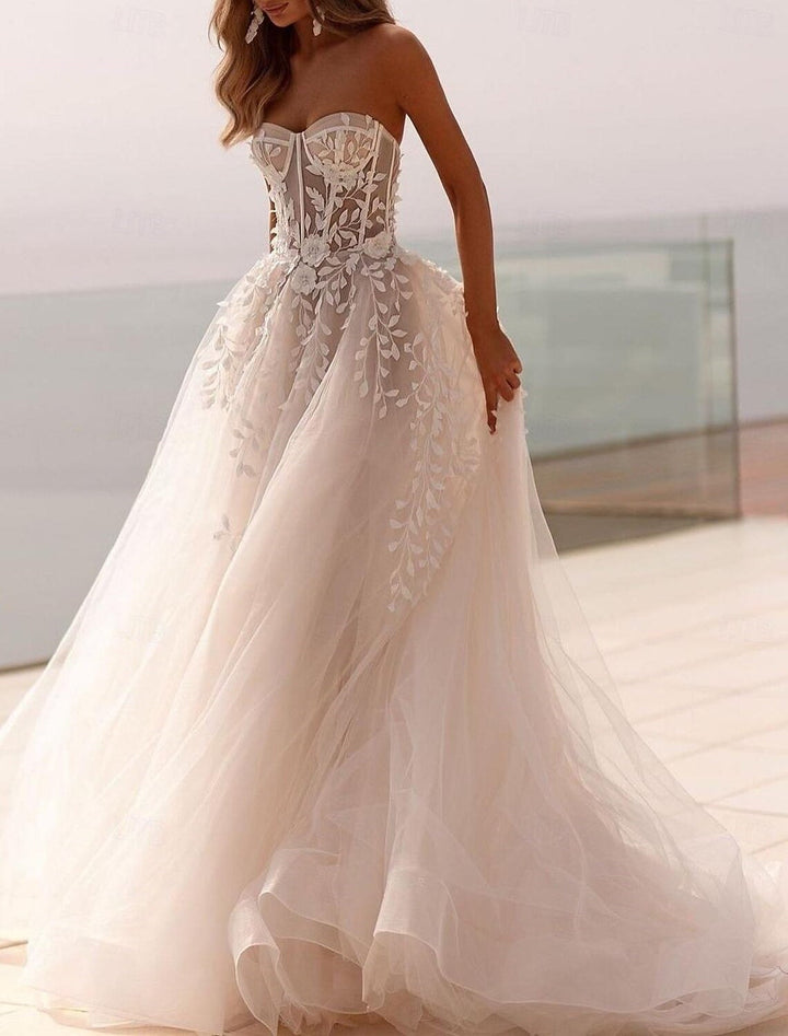 Robe De Mariée Pour Invitée Blanche Sans Bretelles À Fleurs Pour Femmes | Maxi