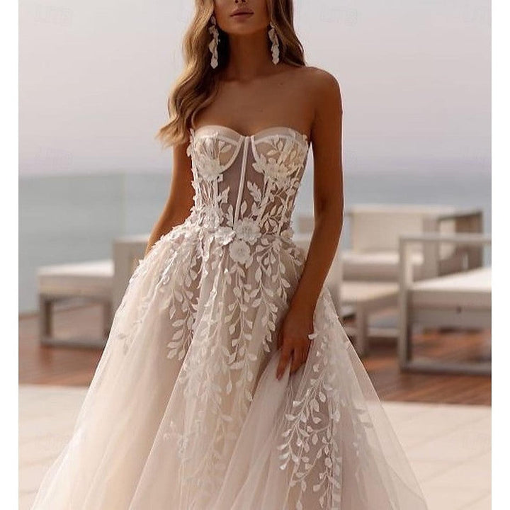 Robe De Mariée Pour Invitée Blanche Sans Bretelles À Fleurs Pour Femmes | Maxi