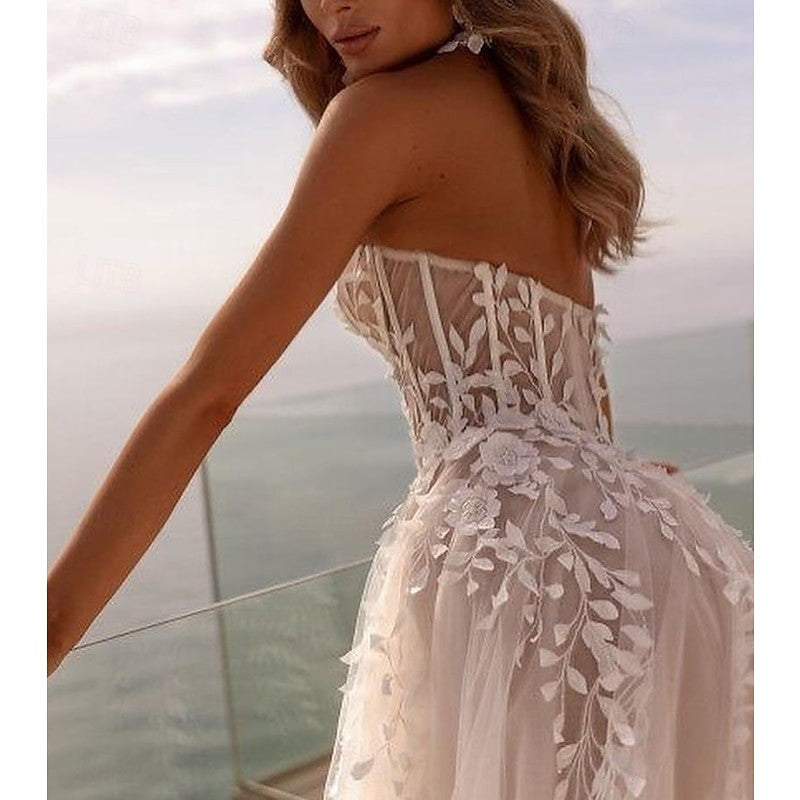 Robe De Mariée Pour Invitée Blanche Sans Bretelles À Fleurs Pour Femmes | Maxi