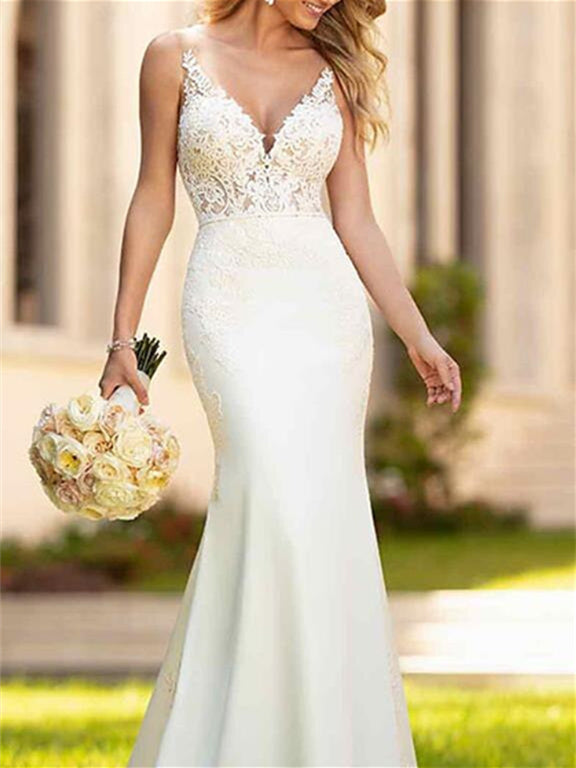 Robe De Mariée Pour Invitée Blanche Sirène Pour Femme | Maxi